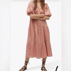 Linen mango puff ruffle dress